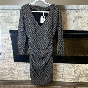 Tracy Reese Gray Bodycon Dress with V-neck and 3/4 Sleeves for Cocktail